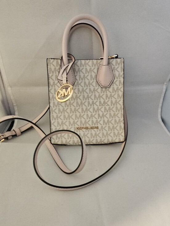 Michael Kors Handbags - Michael Kors Cream and Pink Signature Mini Crossbody Tote